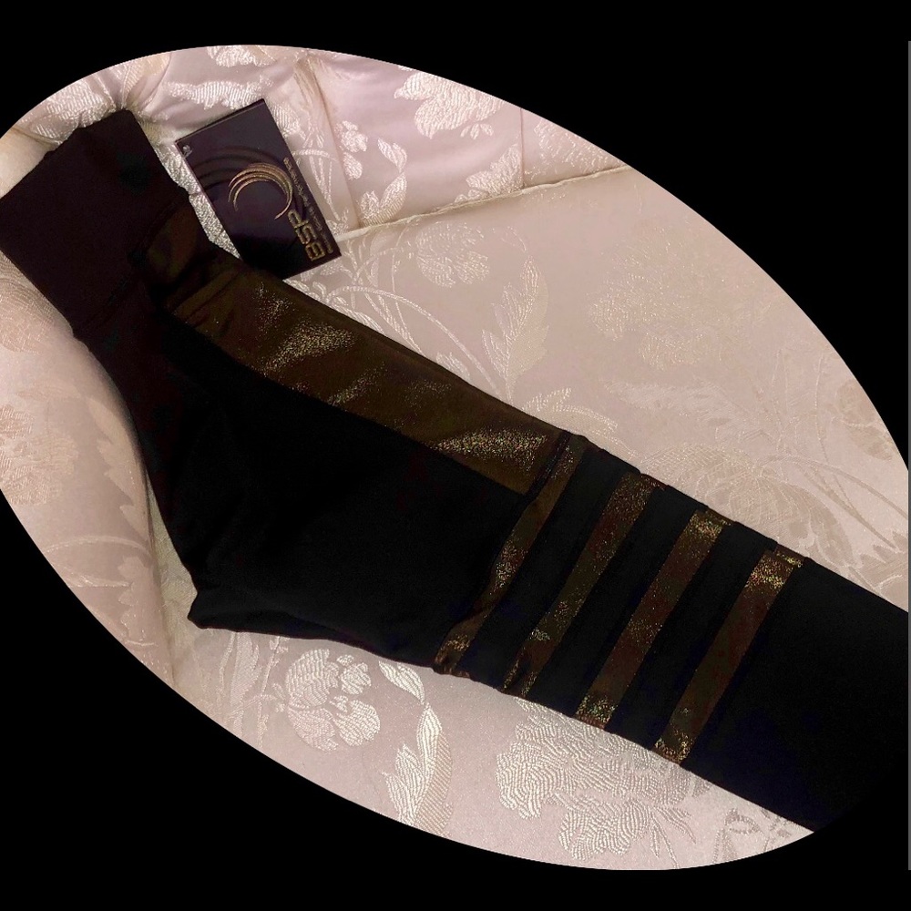BSP•BETTER SPORTS GOLD METALLIC /BLACK LEGGINGS - Picture 6 of 8